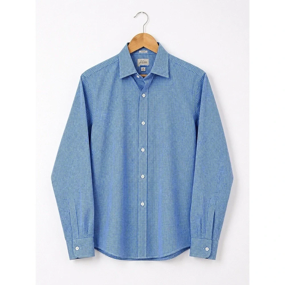 J.Crew Classic Fit Blue Check Dress Shirt Men's Medium 100% Cotton